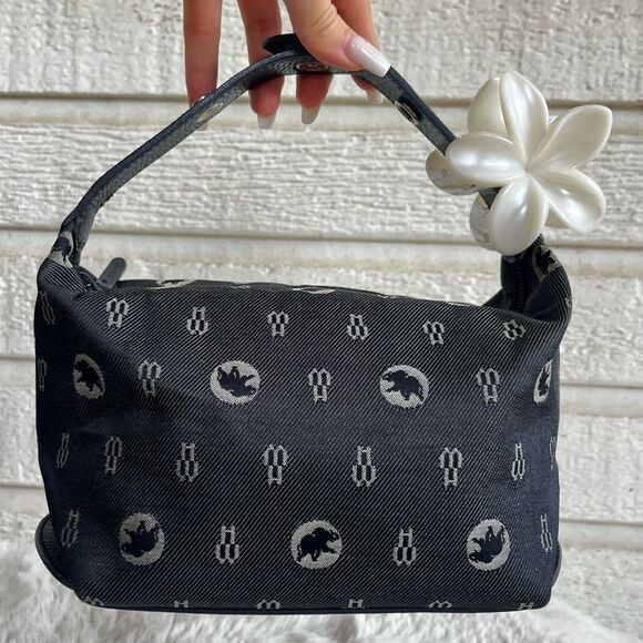 HUNTING WORLD Navy Blue Made in Italy Hobo Baguette Handbag Monogram - Picture 1 of 13